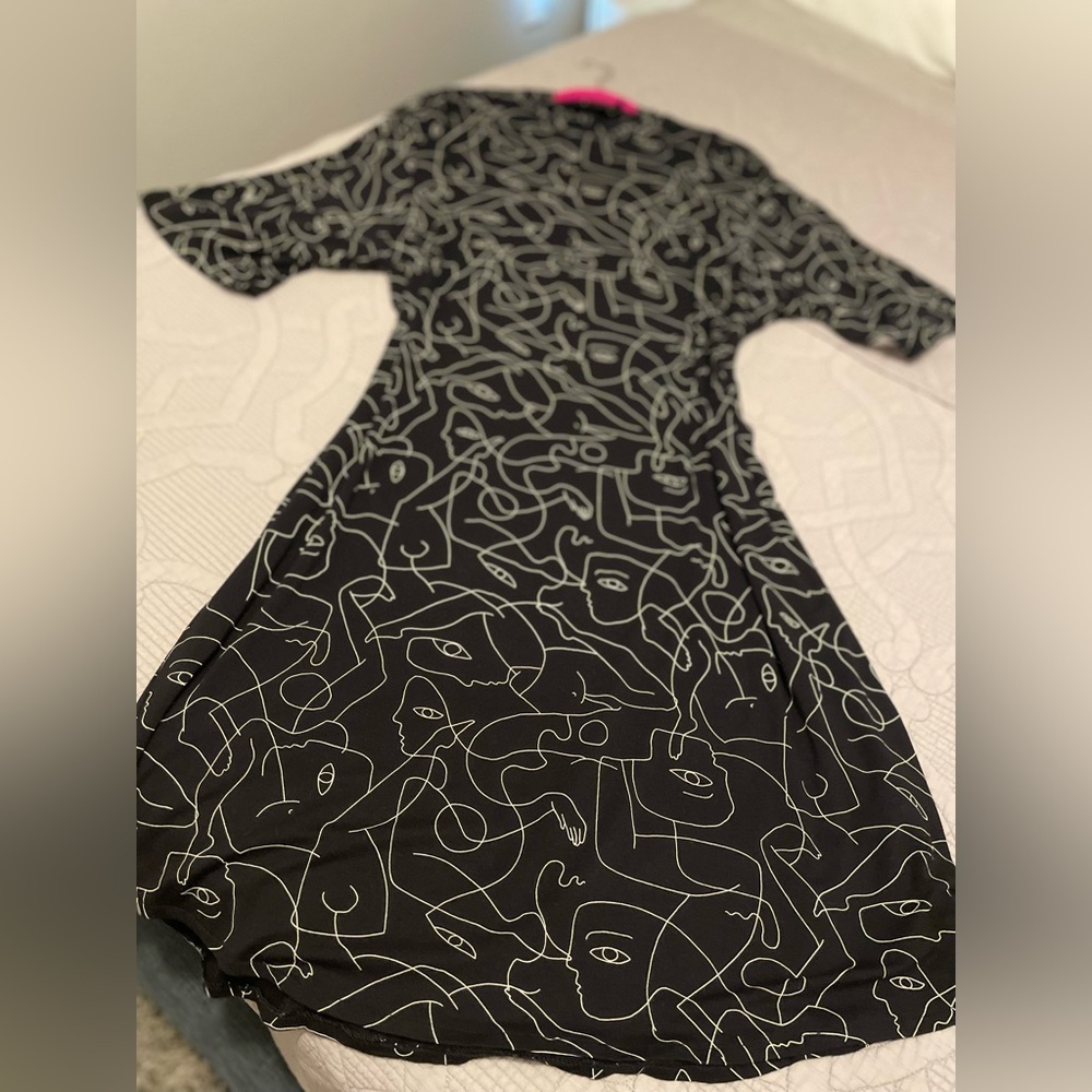 Monki Black Dress with White Abstract Design